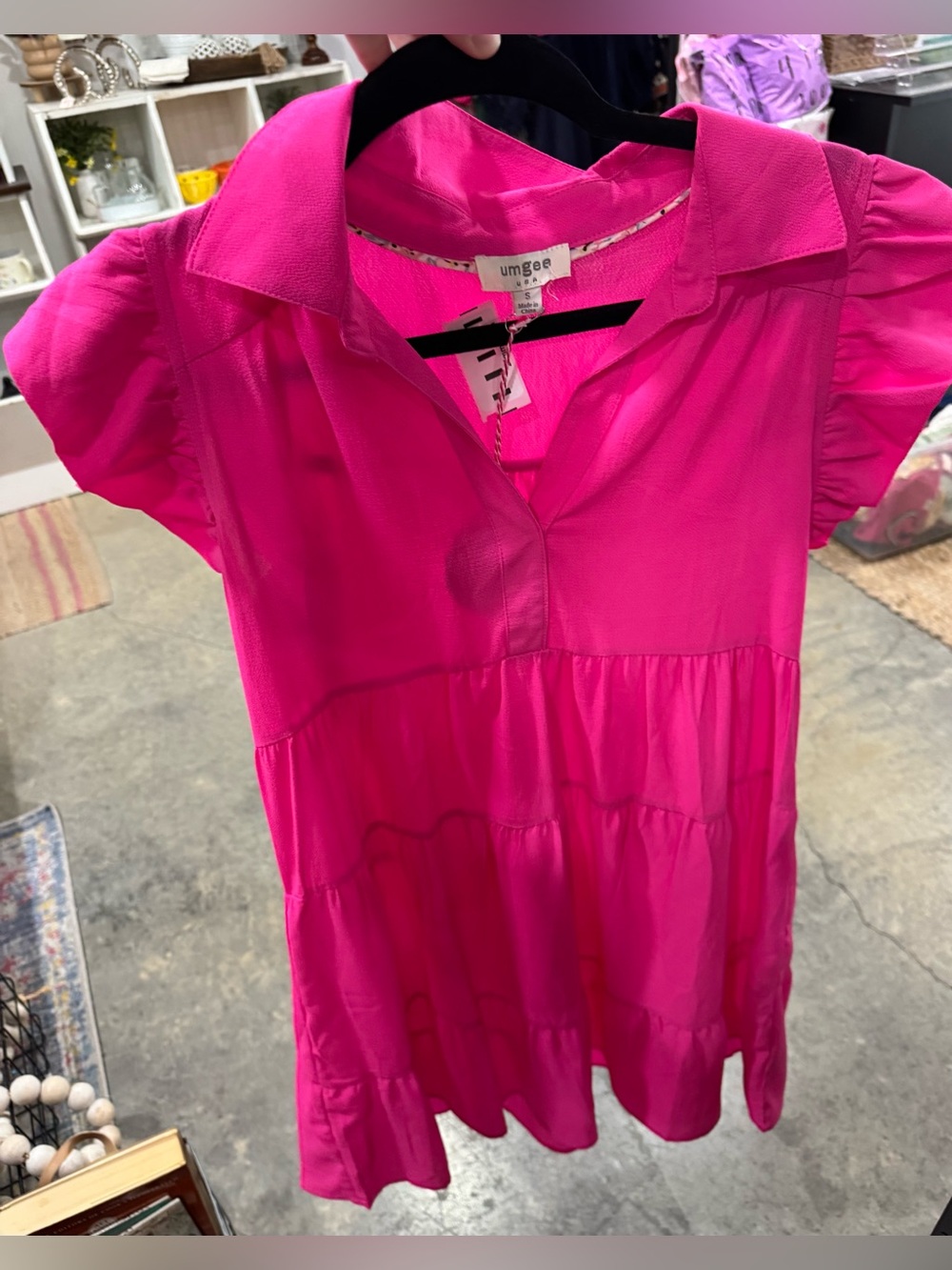 Umgee Fuchsia Tiered Collared Mini Dress